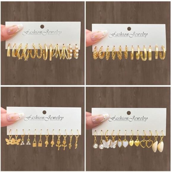 IFKM 24 Pairs Gold Hoop Earrings Set for Women Hypoallergenic Chunky Chain - Picture 6 of 8